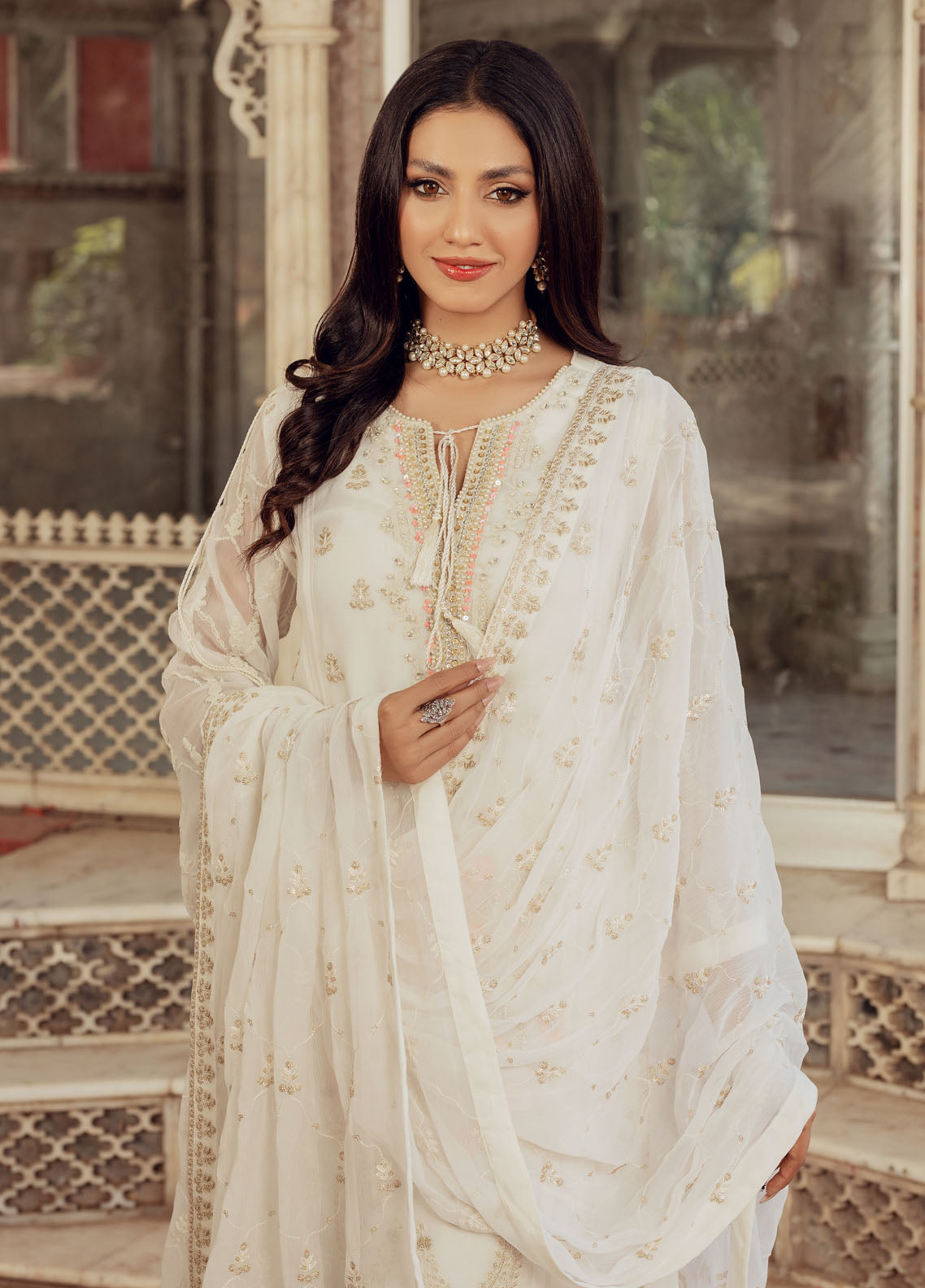 Shamooz Luxury Pret Chiffon 3 Piece Suit White Tales SEM-0423