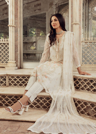 Shamooz Luxury Pret Chiffon 3 Piece Suit White Tales SEM-0423