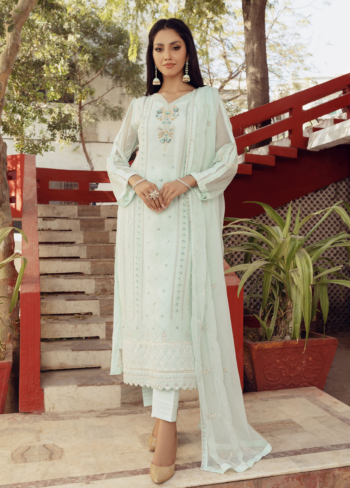 Shamooz Luxury Pret Chiffon 3 Piece Suit Mint SEM-0432