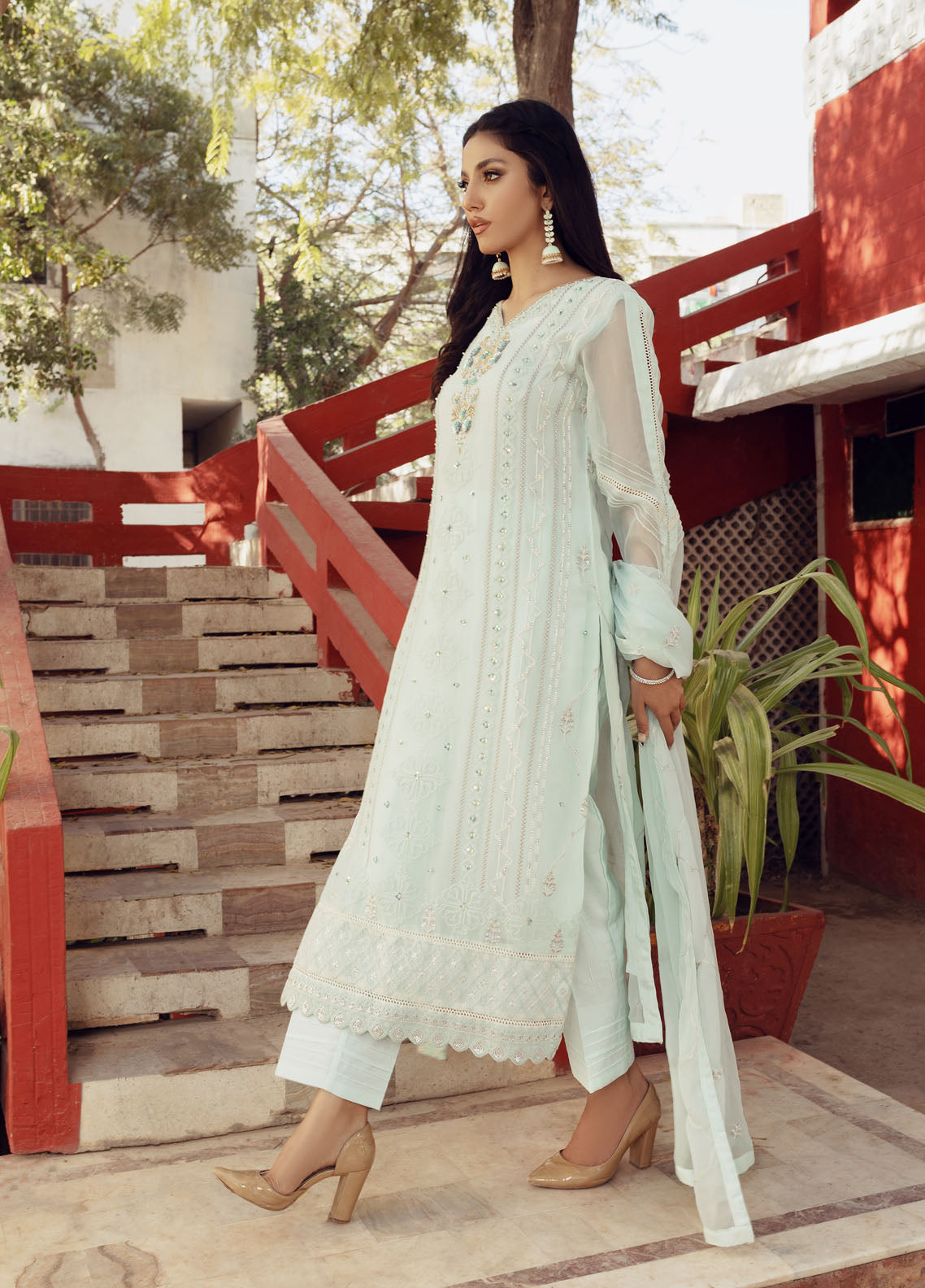 Shamooz Luxury Pret Chiffon 3 Piece Suit Mint SEM-0432