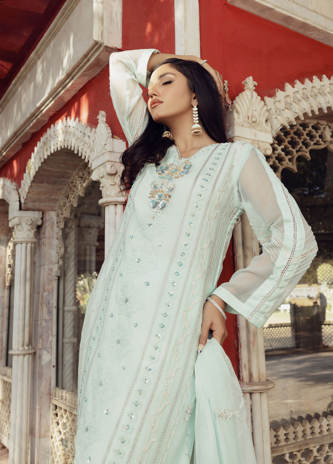 Shamooz Luxury Pret Chiffon 3 Piece Suit Mint SEM-0432