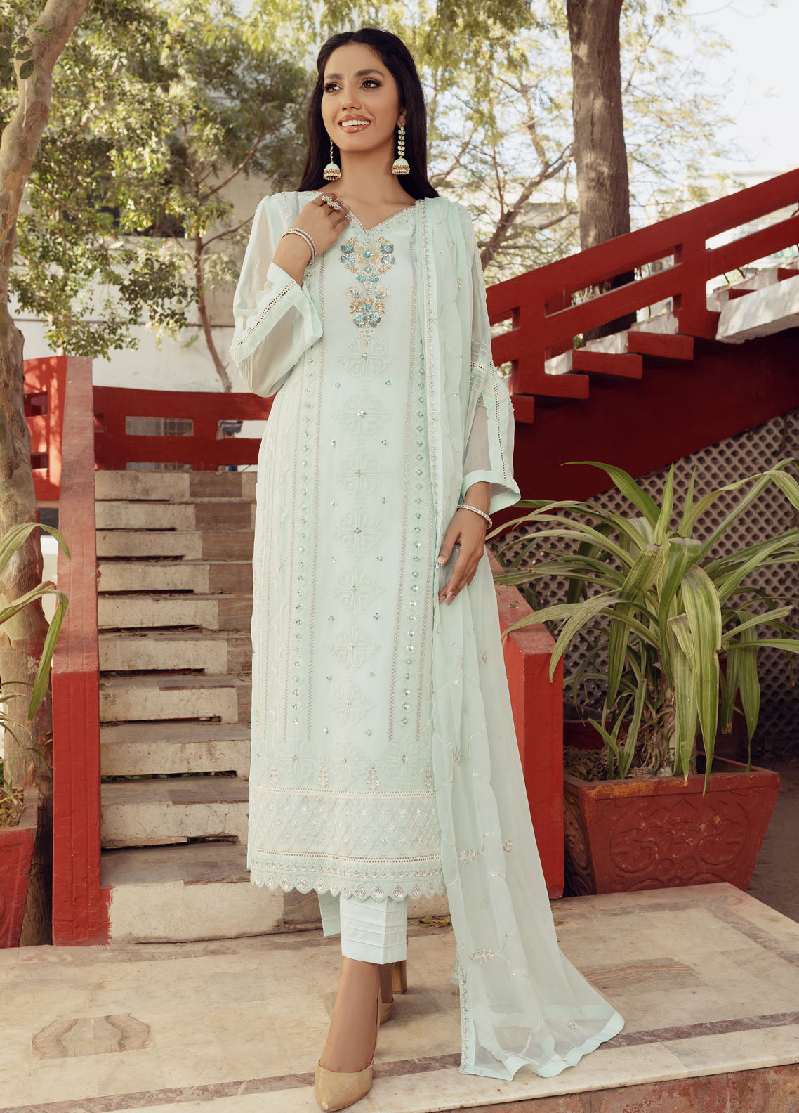 Shamooz Luxury Pret Chiffon 3 Piece Suit Mint SEM-0432