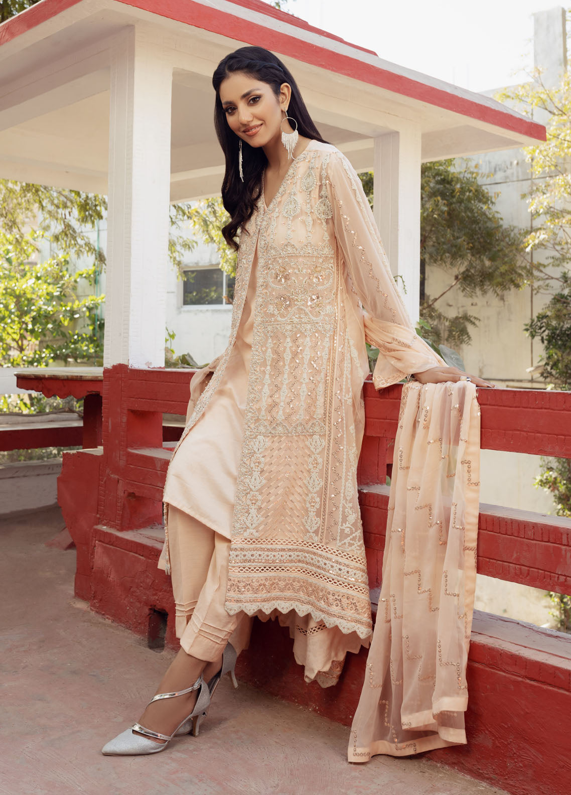 Shamooz Luxury Pret Chiffon 3 Piece Suit Pastel Peach SEM-0413