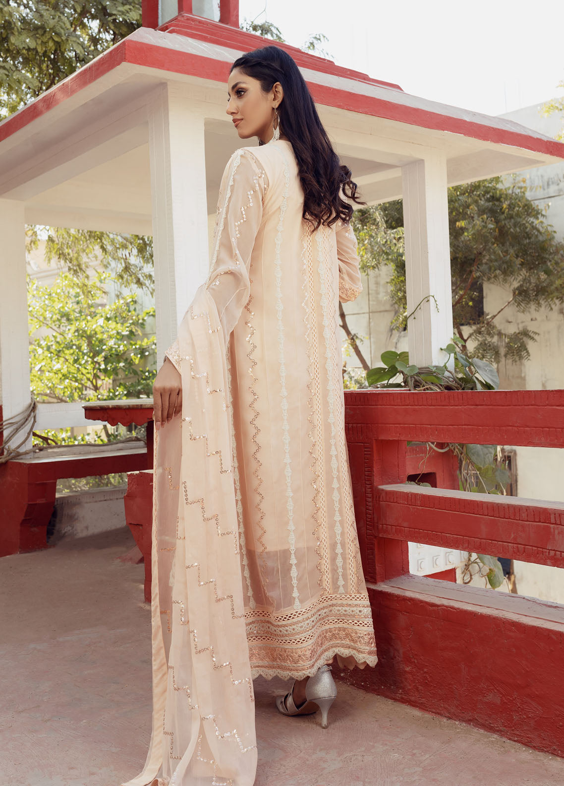 Shamooz Luxury Pret Chiffon 3 Piece Suit Pastel Peach SEM-0413