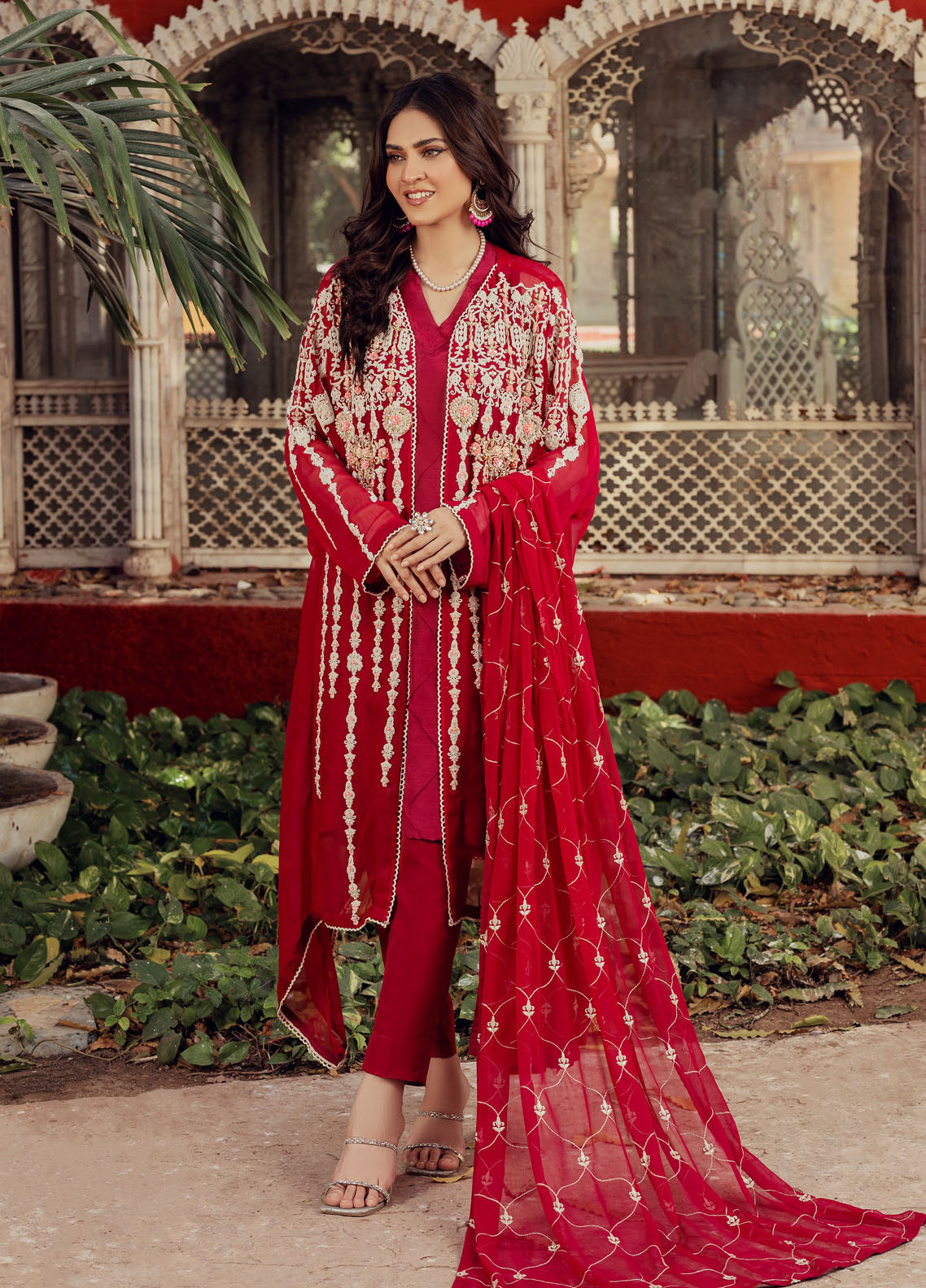 Shamooz Luxury Pret Chiffon 3 Piece Suit Crimson SEM-0434