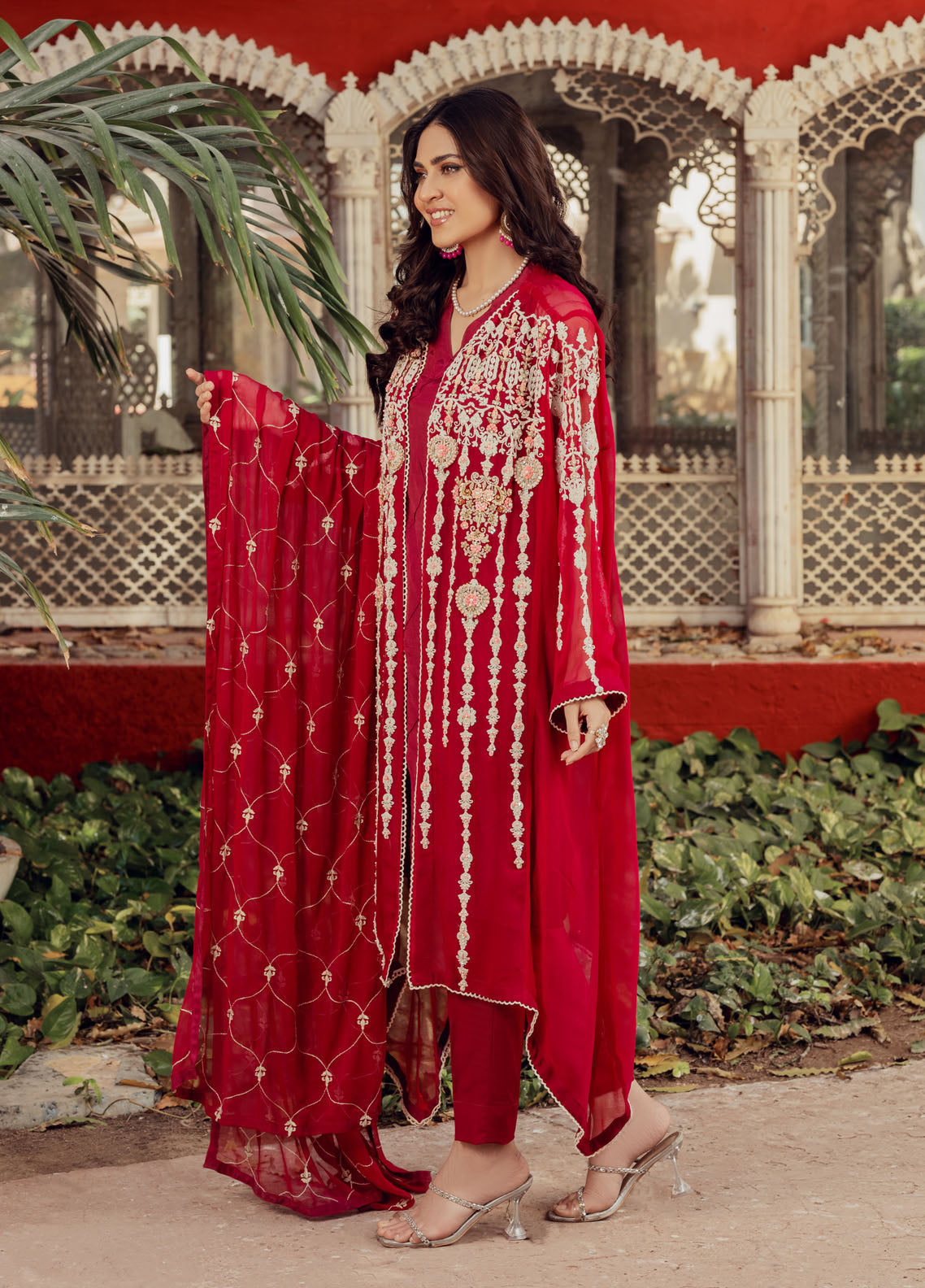 Shamooz Luxury Pret Chiffon 3 Piece Suit Crimson SEM-0434