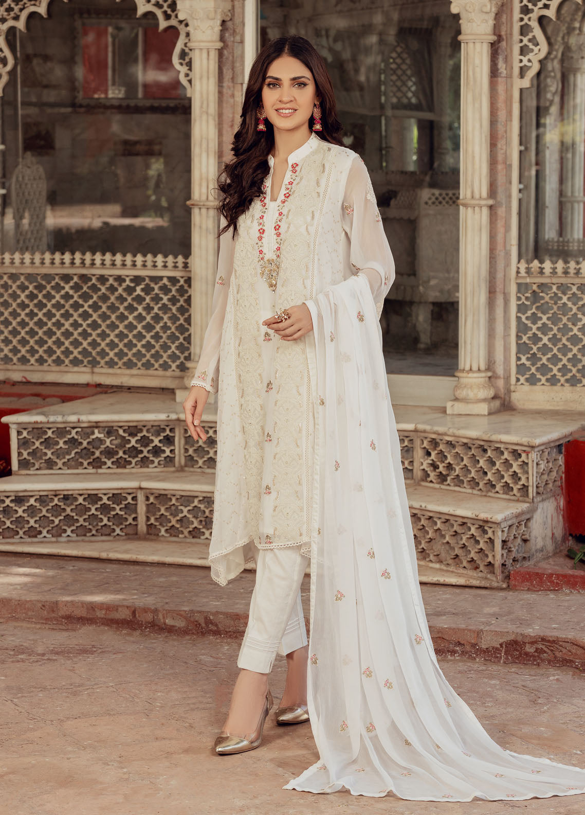 Shamooz Luxury Pret Chiffon 3 Piece Suit Ivory-Thread SEM-0422