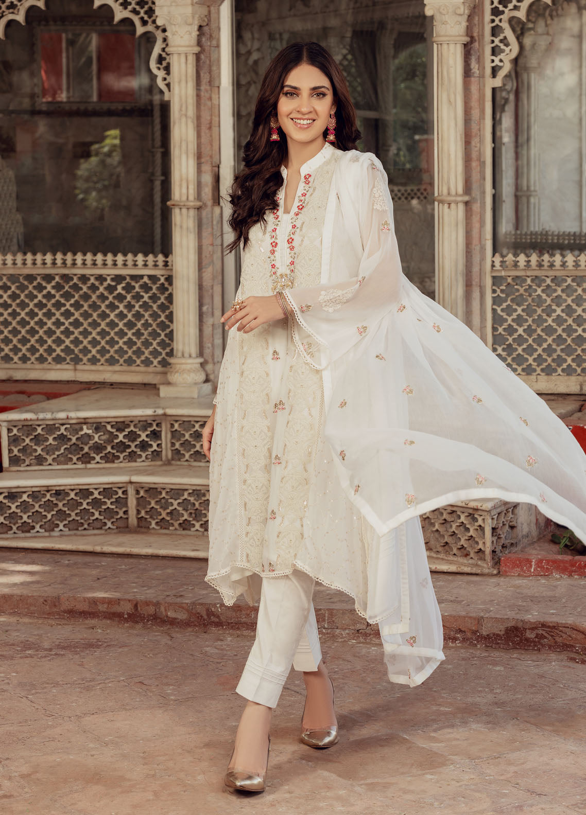 Shamooz Luxury Pret Chiffon 3 Piece Suit Ivory-Thread SEM-0422