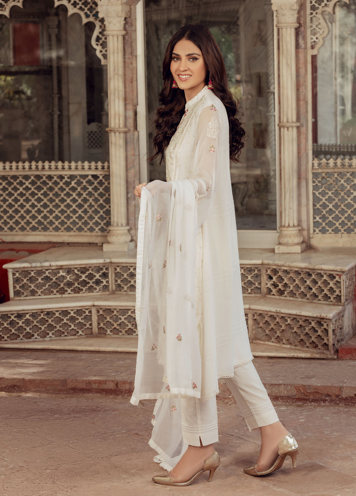 Shamooz Luxury Pret Chiffon 3 Piece Suit Ivory-Thread SEM-0422