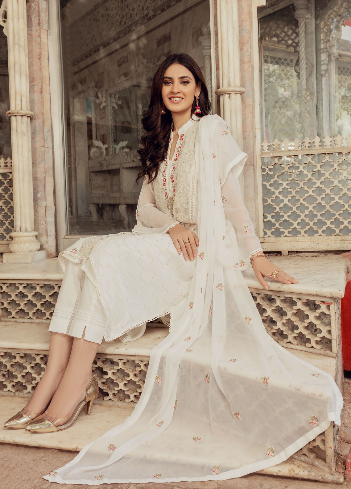 Shamooz Luxury Pret Chiffon 3 Piece Suit Ivory-Thread SEM-0422