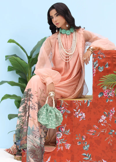 Resort by Musferah Pret Printed Organza 2 Piece Suit Coral Horizon