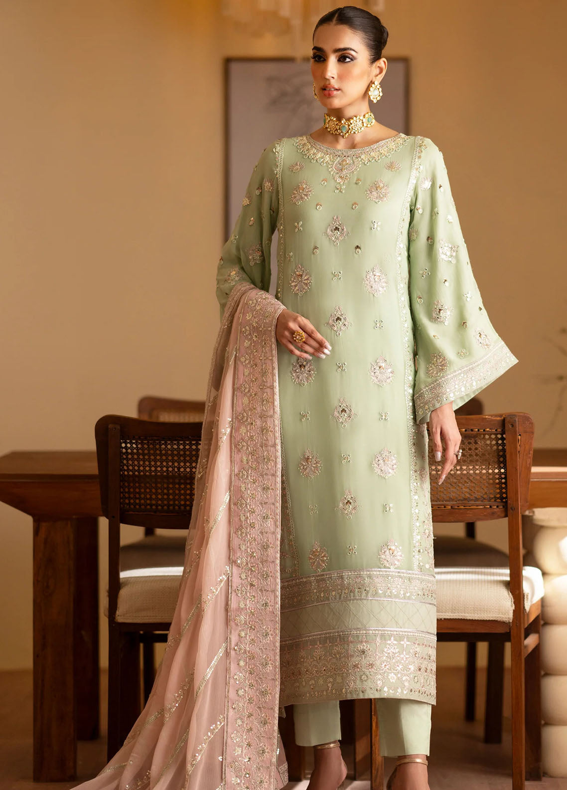 Romansiyyah By Emaan Adeel Embroidered Chiffon Suit Unstitched 3 Piece EA24R Najmeh - Formal Collection