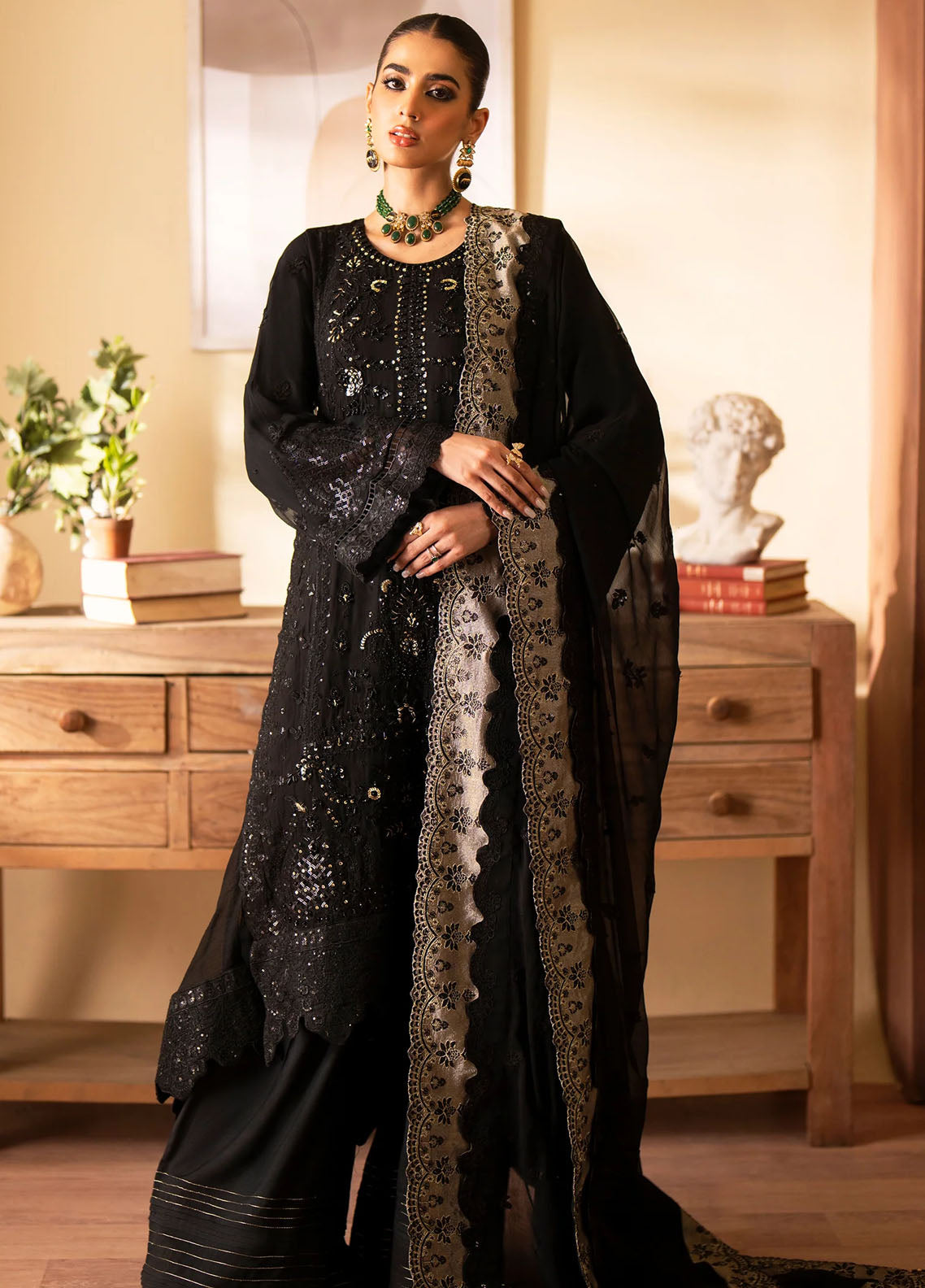 Romansiyyah By Emaan Adeel Embroidered Chiffon Suit Unstitched 3 Piece EA24R Rehani - Formal Collection