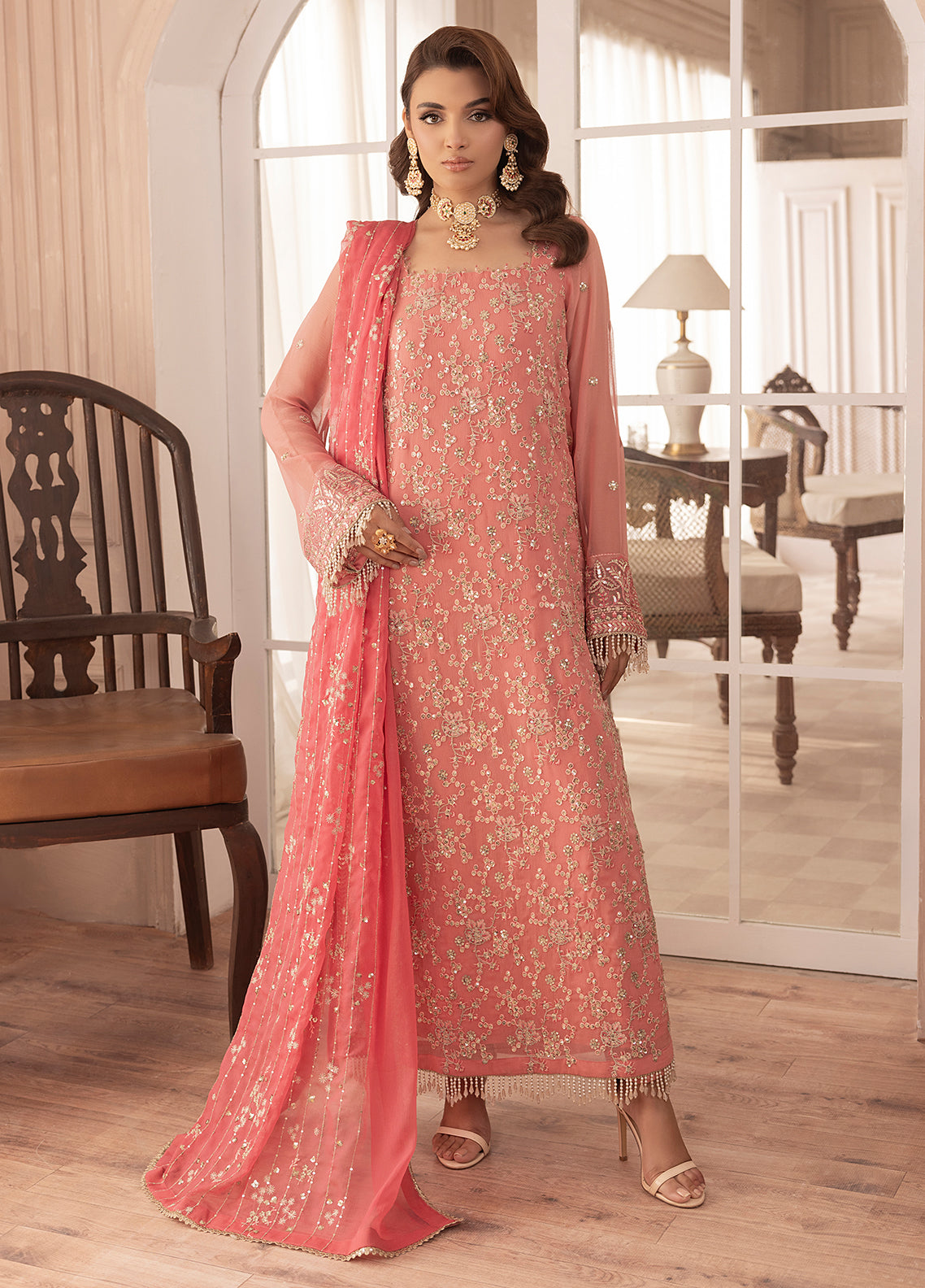 Sahane Ready To Wear Chiffon 3 Piece Suit CT-19003 Rosa - Formals Collection