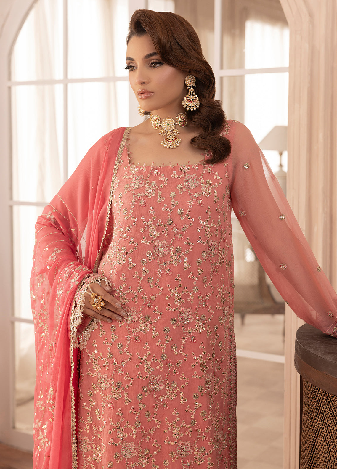 Sahane Ready To Wear Chiffon 3 Piece Suit CT-19003 Rosa - Formals Collection