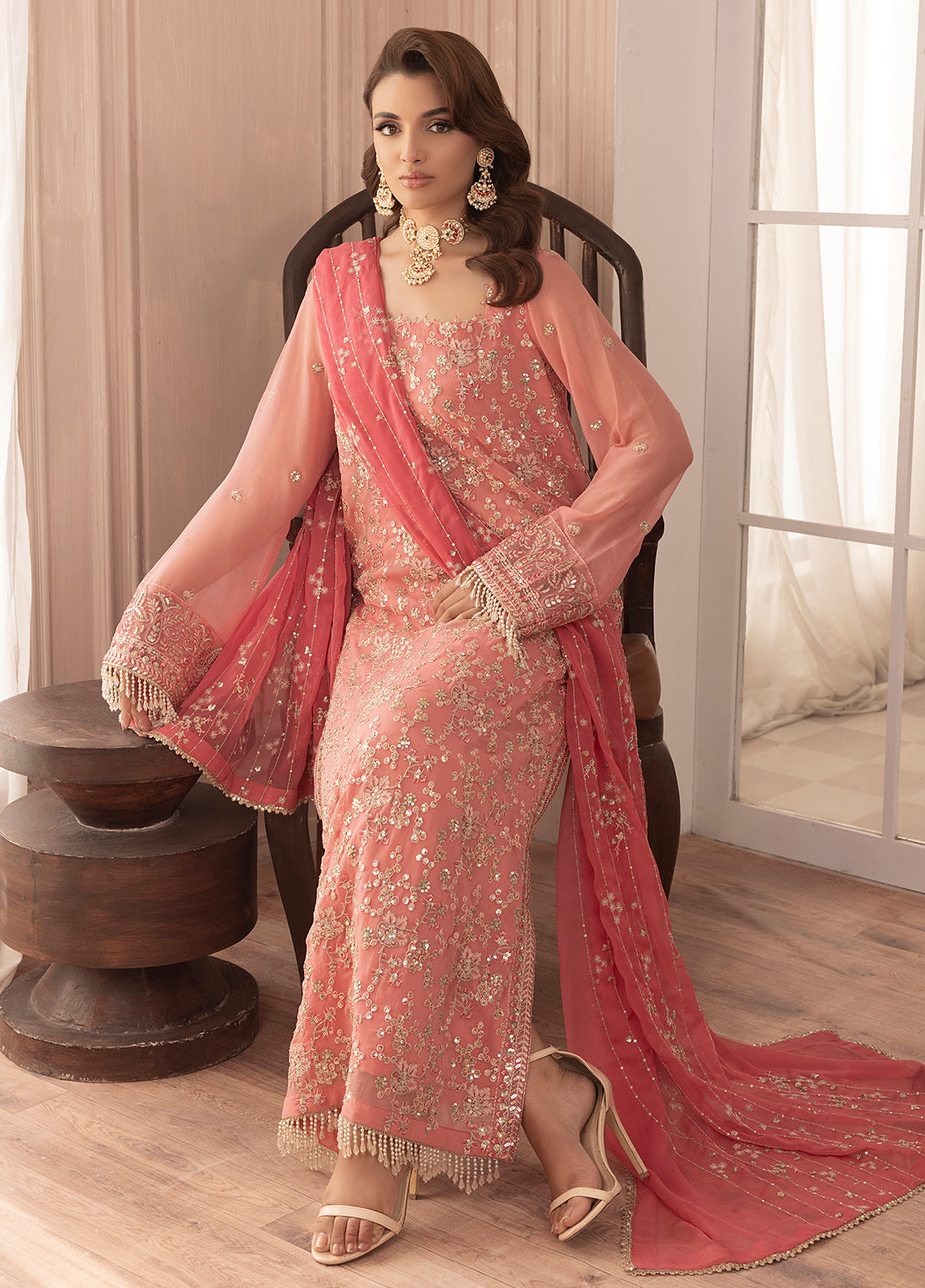 Sahane Ready To Wear Chiffon 3 Piece Suit CT-19003 Rosa - Formals Collection