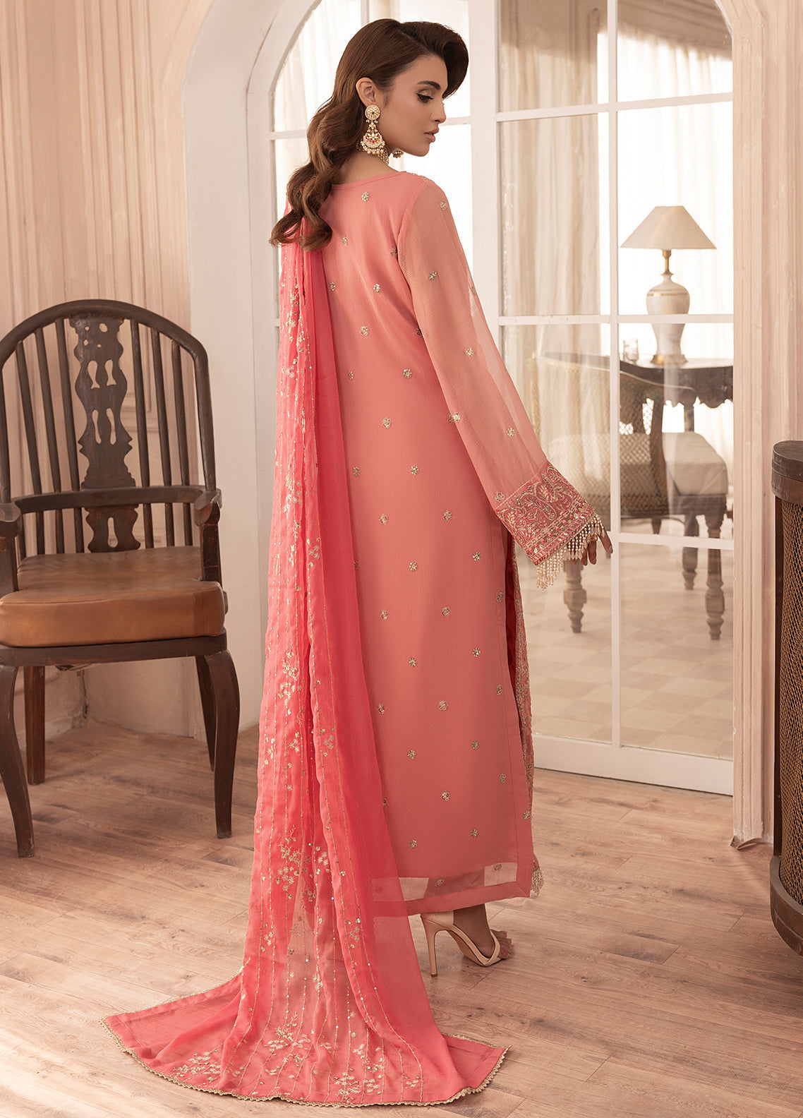 Sahane Ready To Wear Chiffon 3 Piece Suit CT-19003 Rosa - Pret Collection