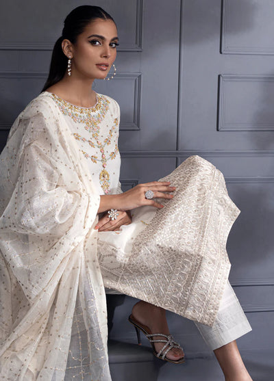 Shamooz Pret Embroidered Khaadi Net 3 Piece Suit SEM-0524 Ivory Glade