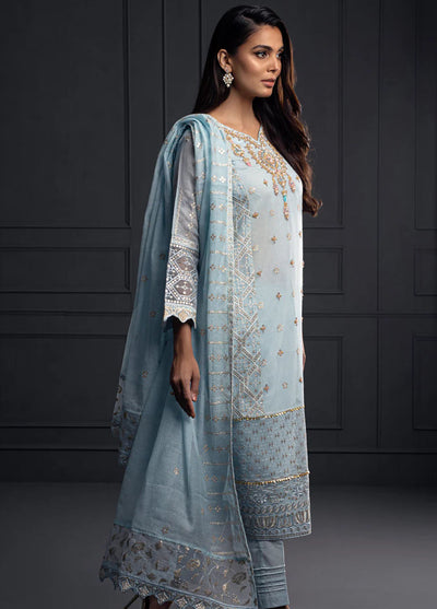 Shamooz Pret Embroidered Khaadi Net 3 Piece Suit SEM-0527 Light Blue