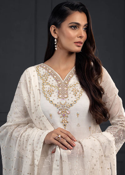 Shamooz Pret Embroidered Khaadi Net 3 Piece Suit SEM-0537 Ivory Bound