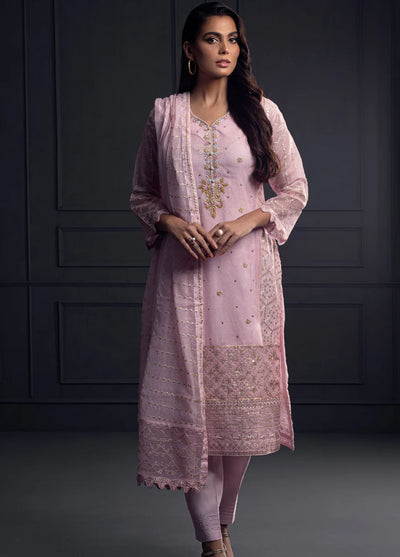 Shamooz Pret Embroidered Khaadi Net 3 Piece Suit SEM-0539 Daisy Pink