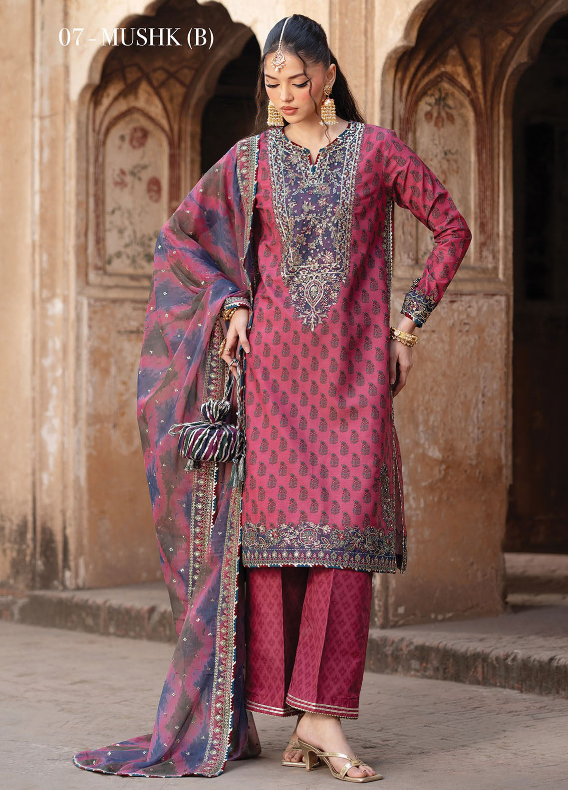 Rumi by Xenia Embroidered Raw Silk Suit Unstitched 3 Piece XE25RF D-07 Mushk B