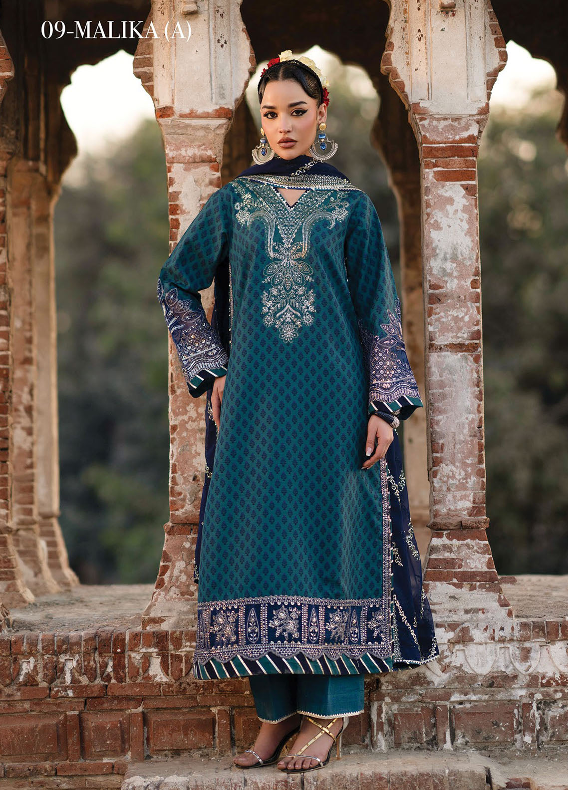 Rumi by Xenia Embroidered Raw Silk Suit Unstitched 3 Piece XE25RF D-09 Malika A