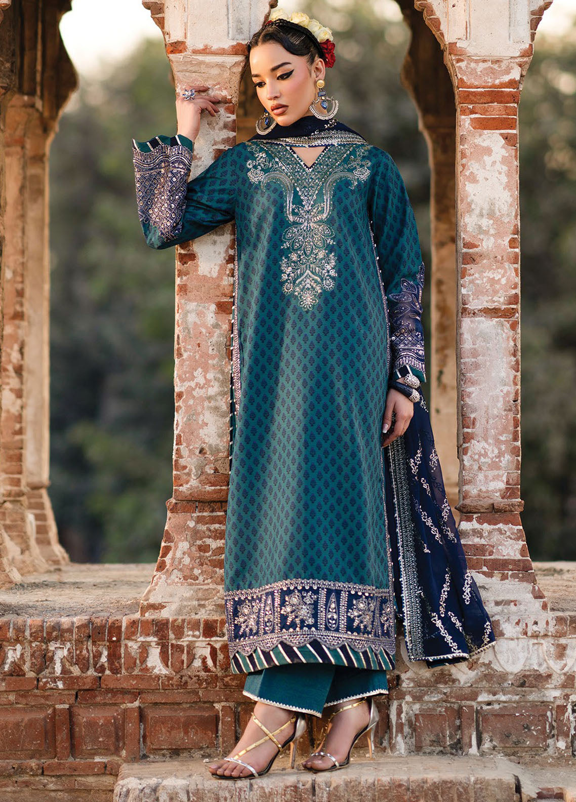 Rumi by Xenia Embroidered Raw Silk Suit Unstitched 3 Piece XE25RF D-09 Malika A