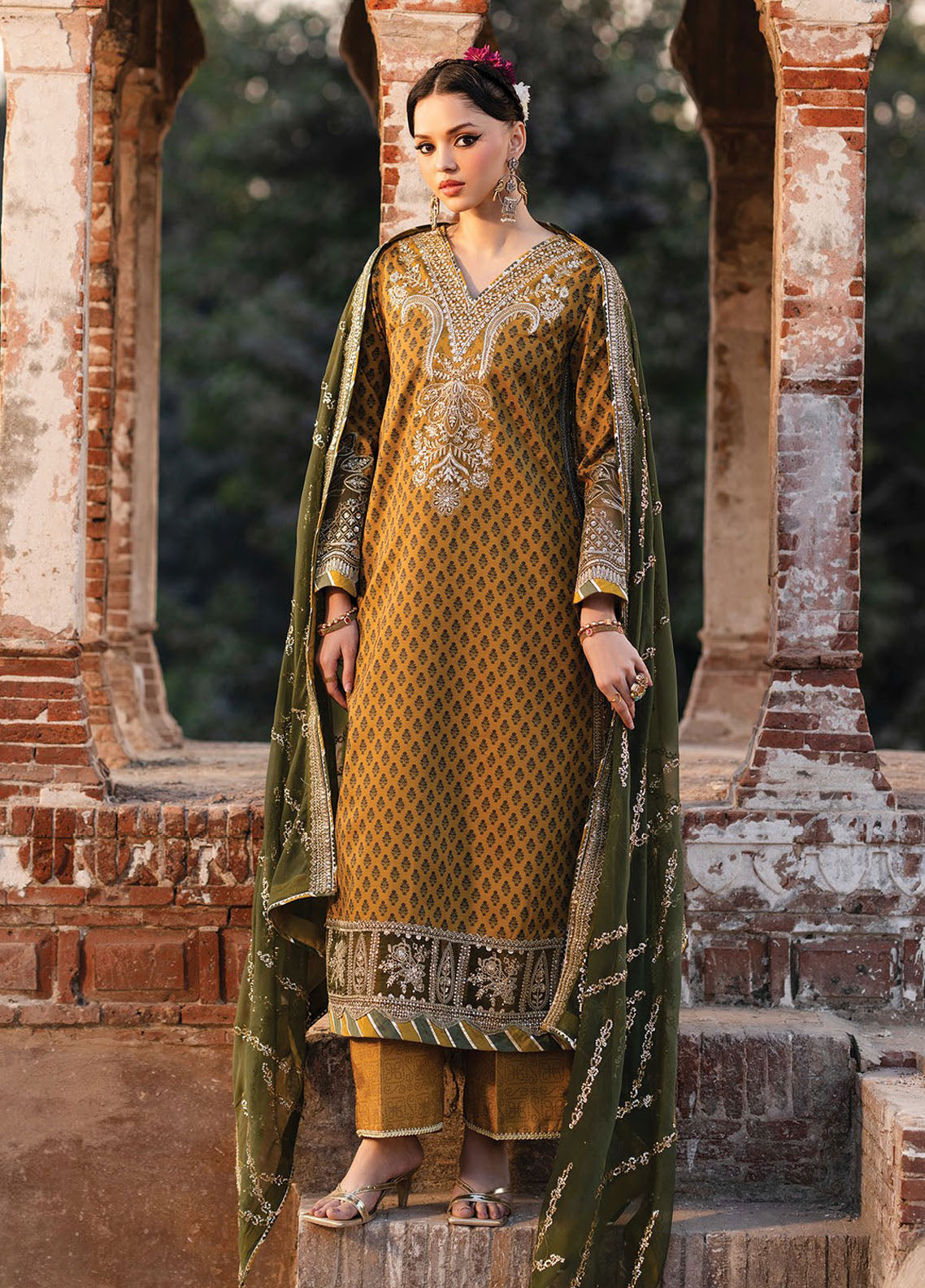 Rumi by Xenia Embroidered Raw Silk Suit Unstitched 3 Piece XE25RF D-10 Malika B