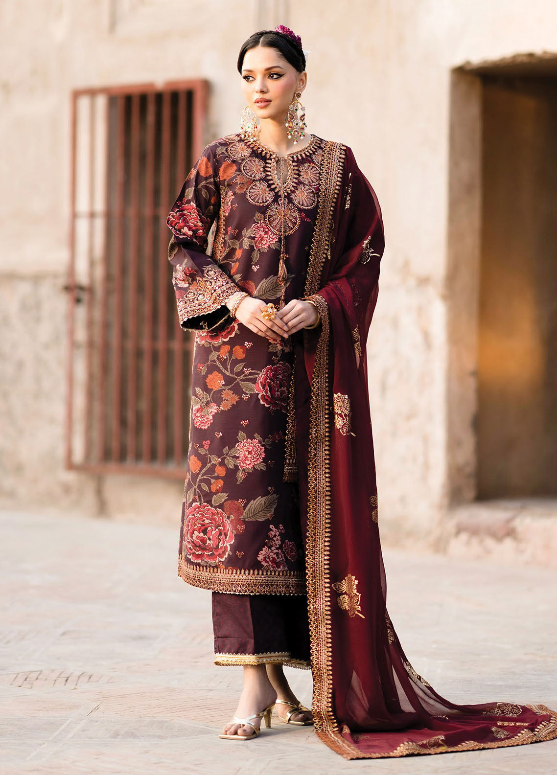 Rumi by Xenia Embroidered Raw Silk Suit Unstitched 3 Piece XE25RF D-12 Fareedan