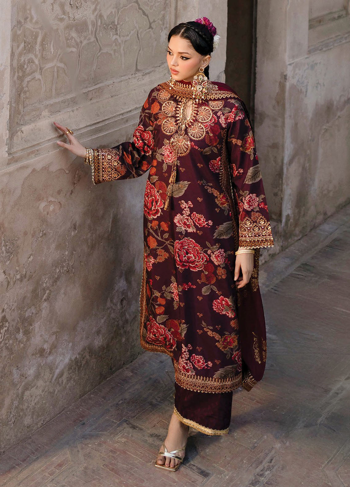 Rumi by Xenia Embroidered Raw Silk Suit Unstitched 3 Piece XE25RF D-12 Fareedan