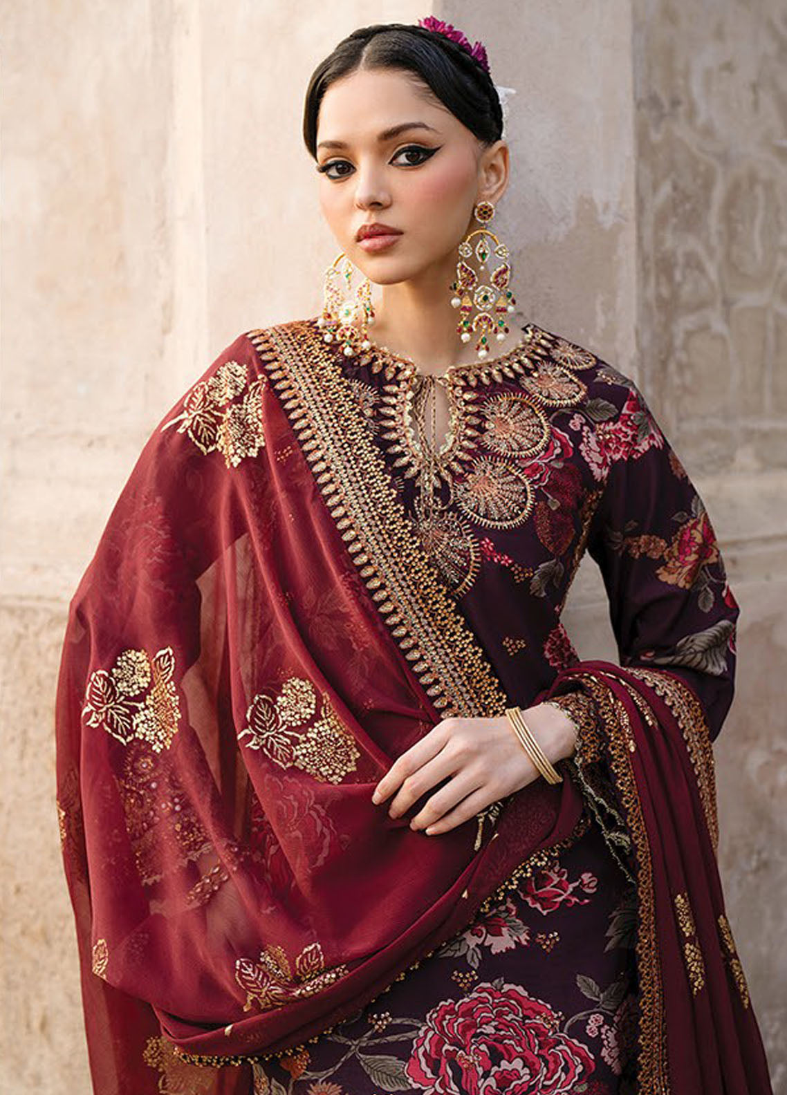 Rumi by Xenia Embroidered Raw Silk Suit Unstitched 3 Piece XE25RF D-12 Fareedan