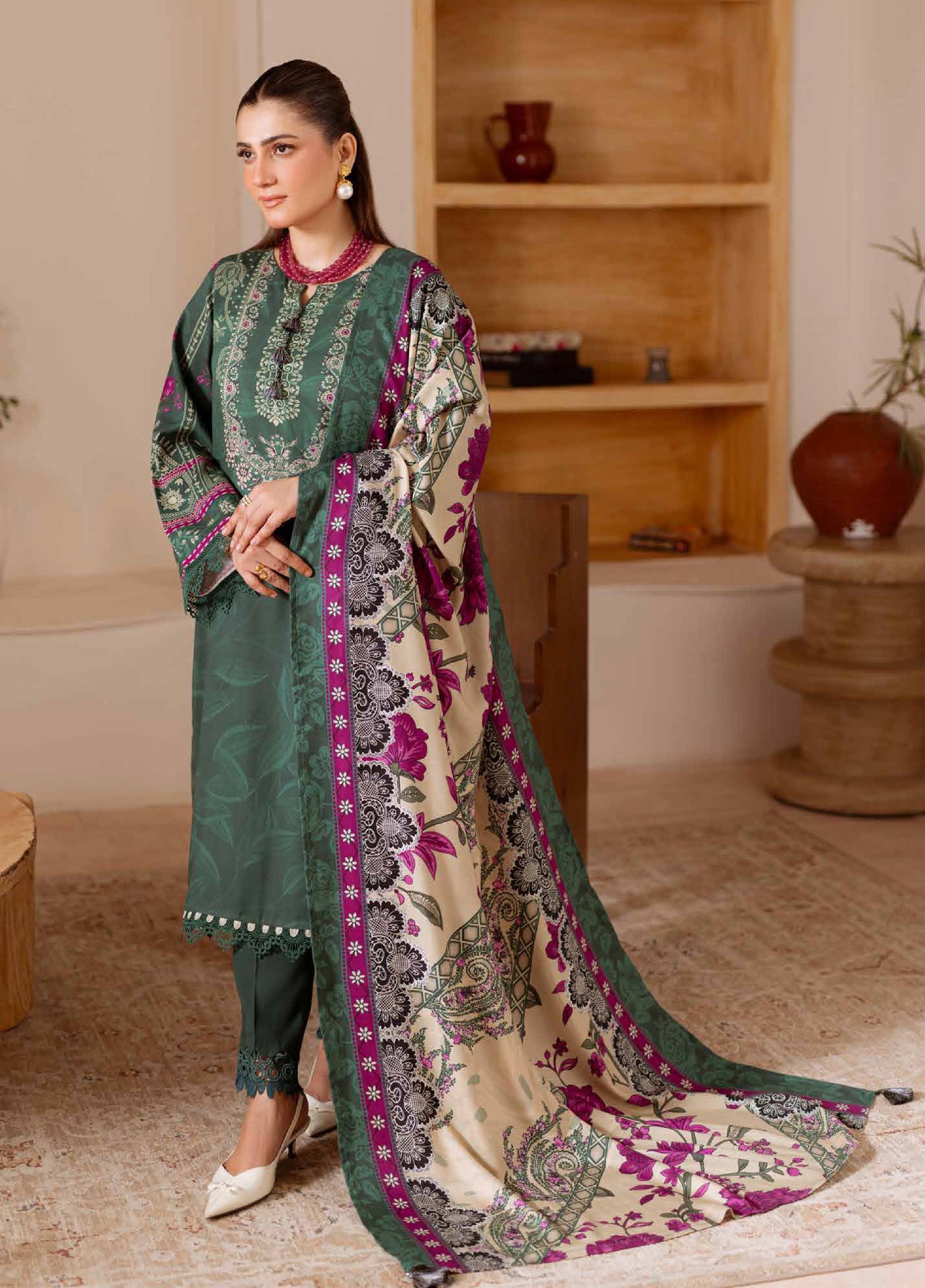 Signature Prints by Nureh Unstitched Printed Marina with wool shawl Suits 3 Piece NU25PW SP-180 - Winter Collection