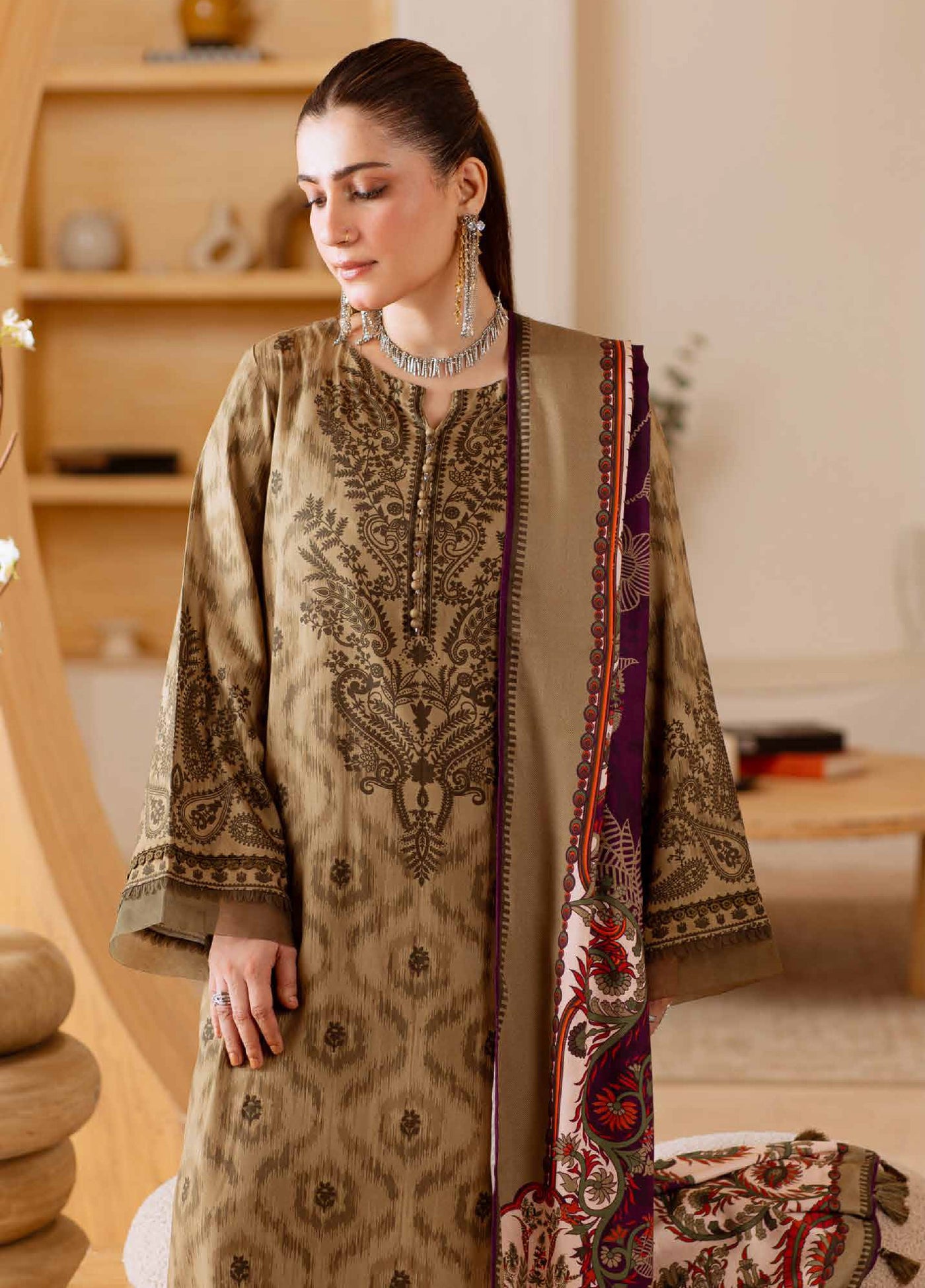 Signature Prints by Nureh Unstitched Printed Marina with wool shawl Suits 3 Piece NU25PW SP-184 - Winter Collection