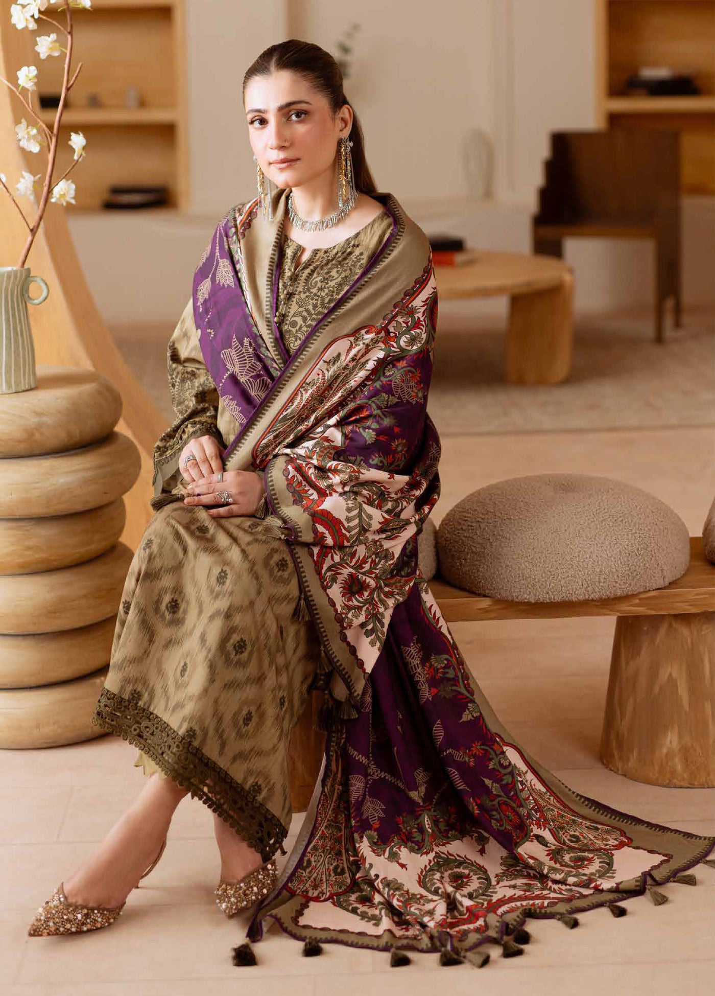 Signature Prints by Nureh Unstitched Printed Marina with wool shawl Suits 3 Piece NU25PW SP-184 - Winter Collection