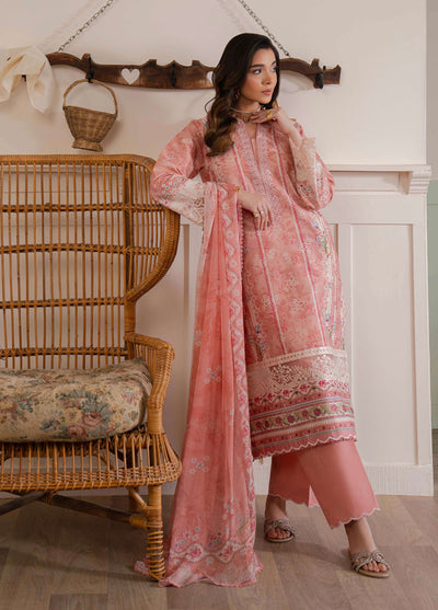 Summer Lines by Neeshay Embroidered Lawn Suits Unstitched 3 Piece NSH25SL Peach Flame