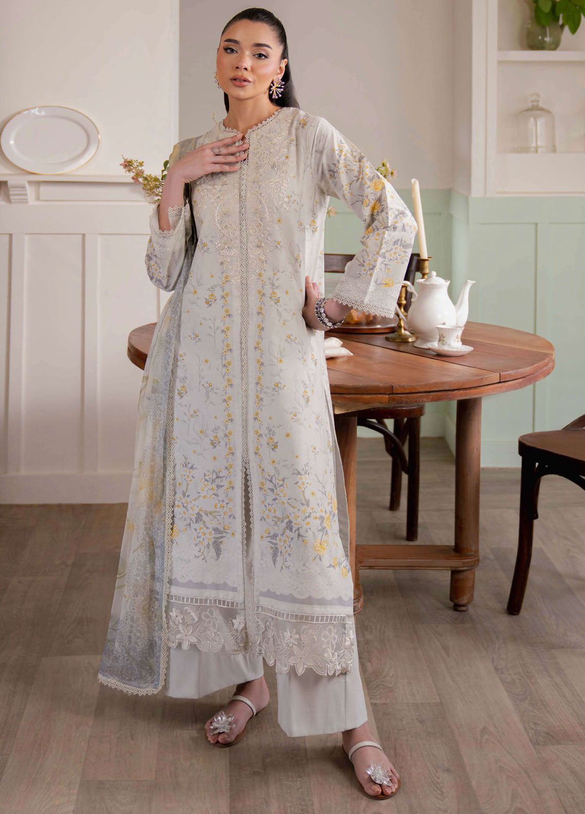 Summer Lines by Neeshay Embroidered Lawn Suits Unstitched 3 Piece NSH25SL Cloud Veil