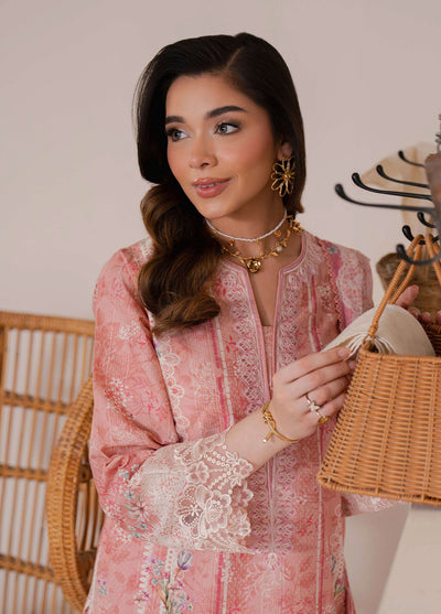 Summer Lines by Neeshay Embroidered Lawn Suits Unstitched 3 Piece NSH25SL Peach Flame