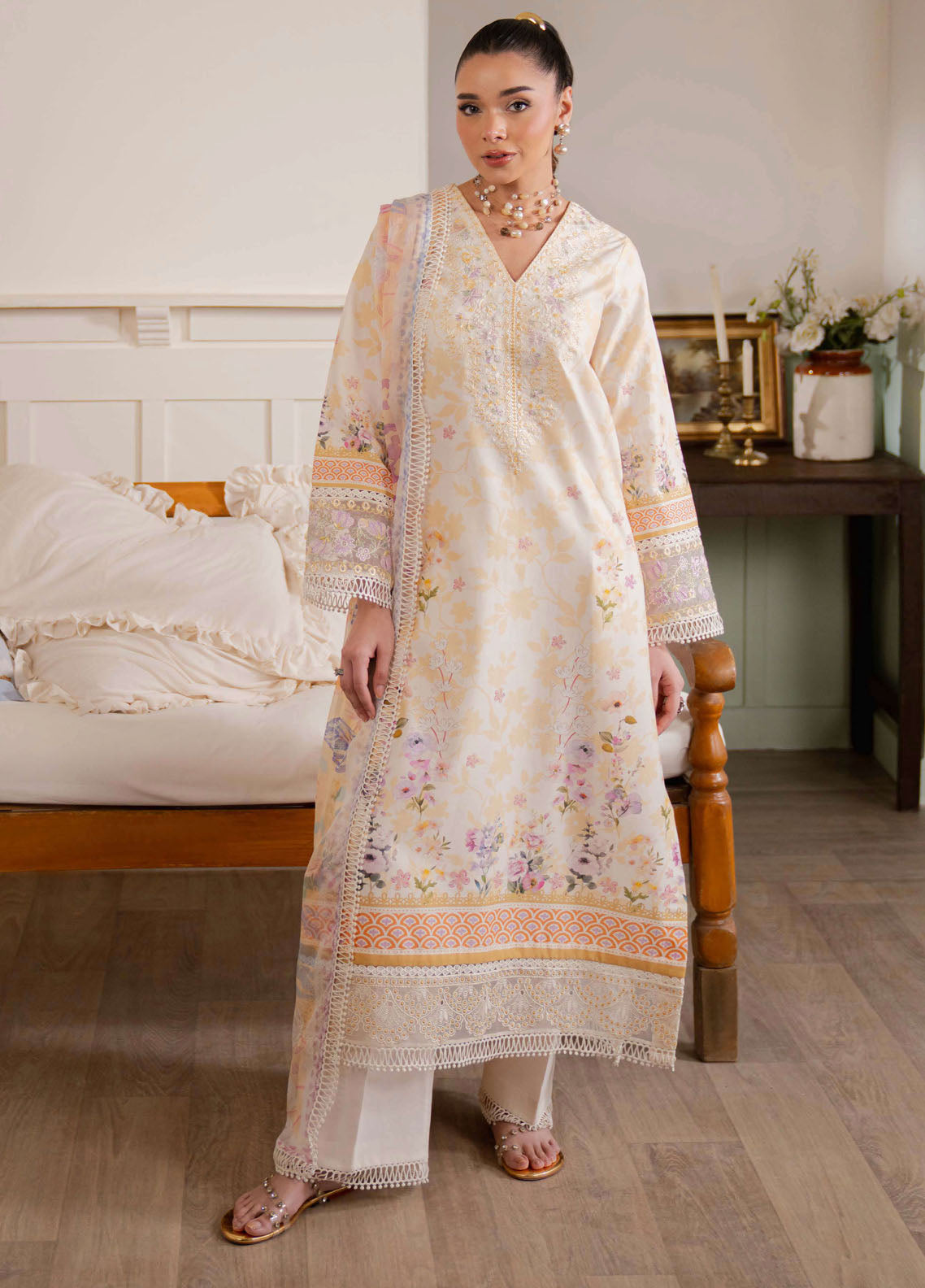 Summer Lines by Neeshay Embroidered Lawn Suits Unstitched 3 Piece NSH25SL Honey Pearl