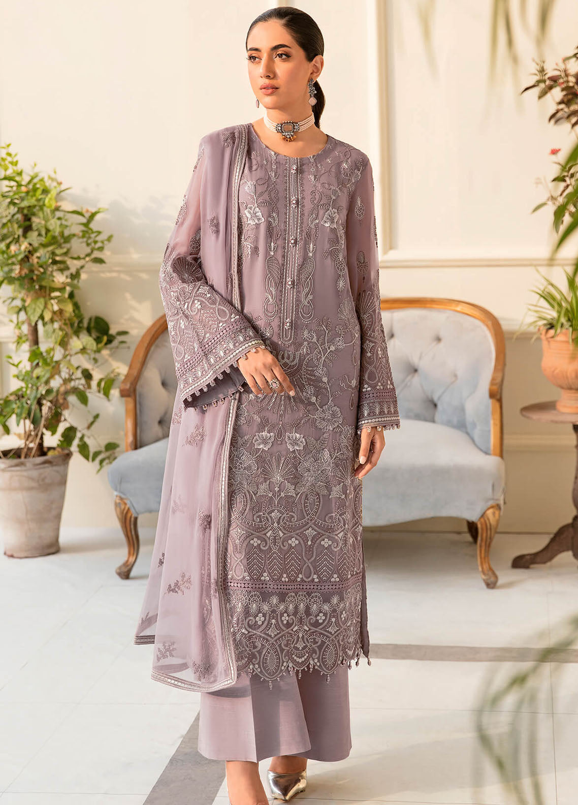 Safeera By Flossie Luxury Unstitched Collection 2023 S-1210 Violet Ice