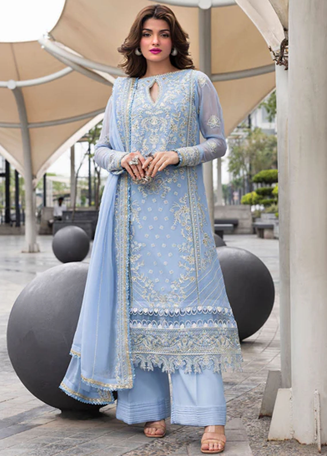 Sahane Embroidered Chiffon Suits Unstitched 3 Piece CT 25001 First Rain