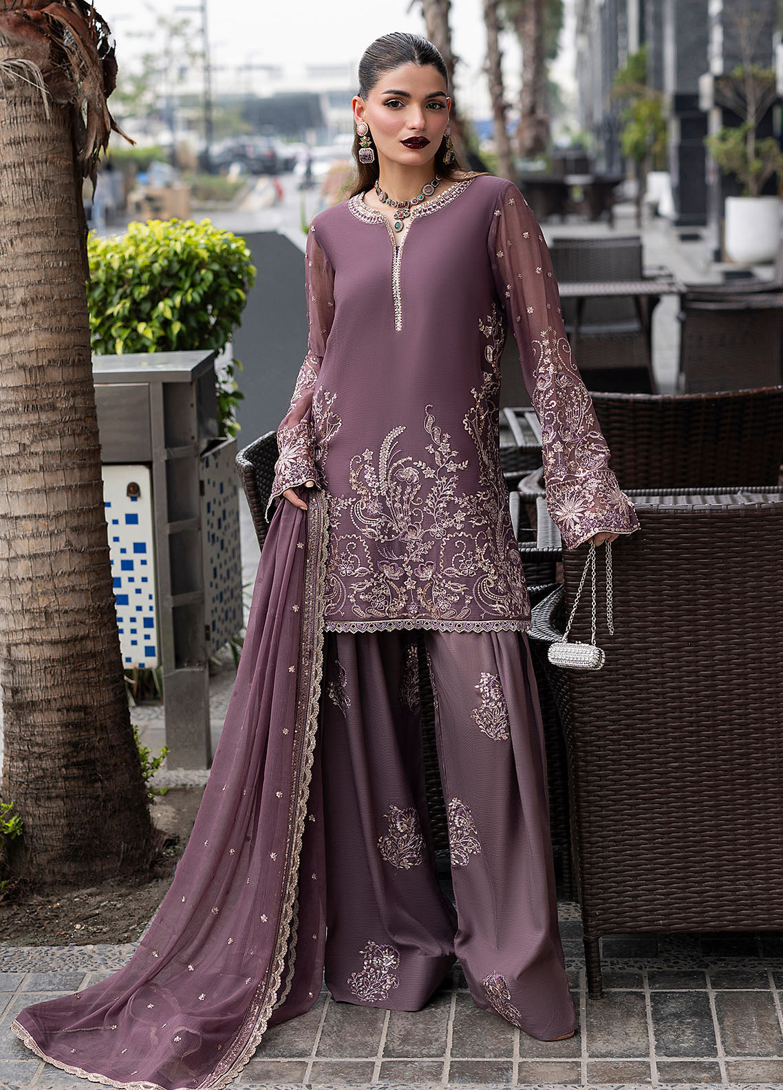 Sahane Embroidered Chiffon Suits Unstitched 3 Piece CT 25005 Roseate