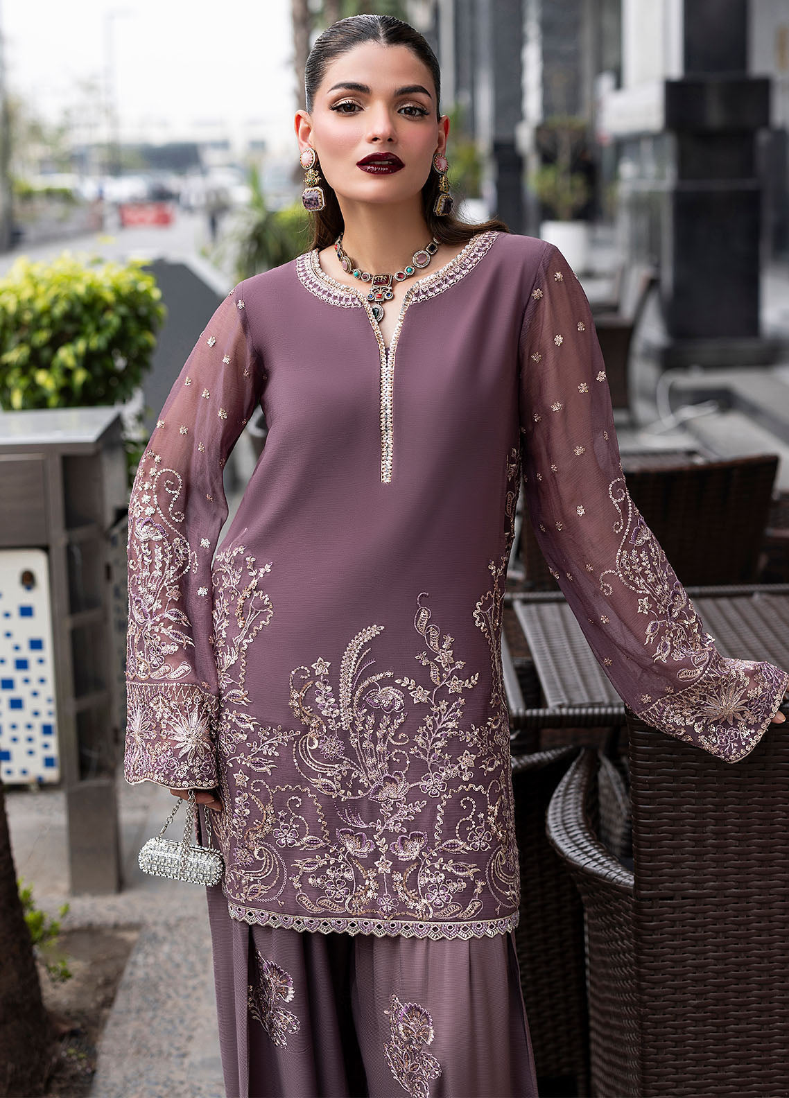 Sahane Embroidered Chiffon Suits Unstitched 3 Piece CT 25005 Roseate