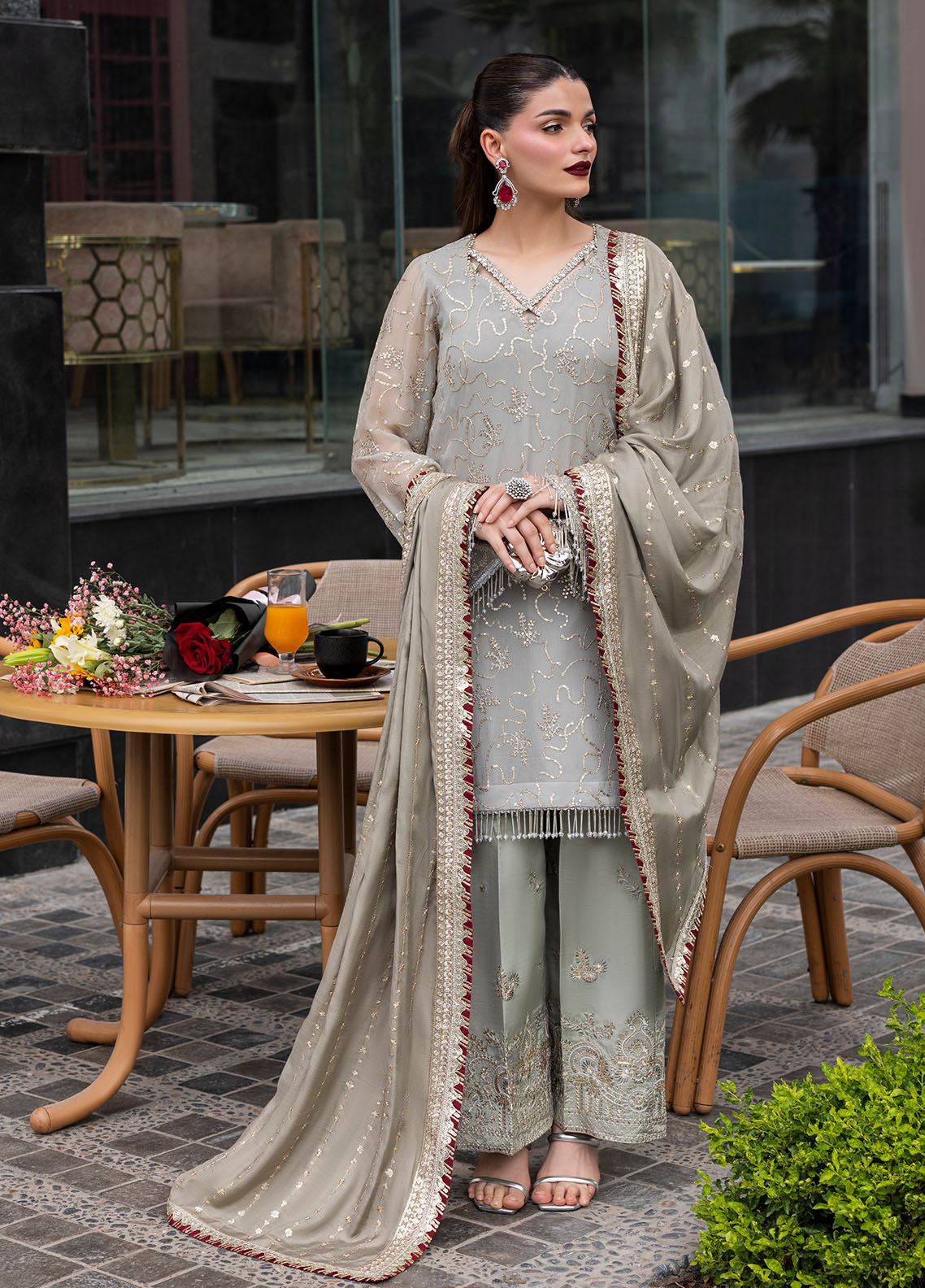 Sahane Embroidered Chiffon Suits Unstitched 3 Piece CT 25007 Dew
