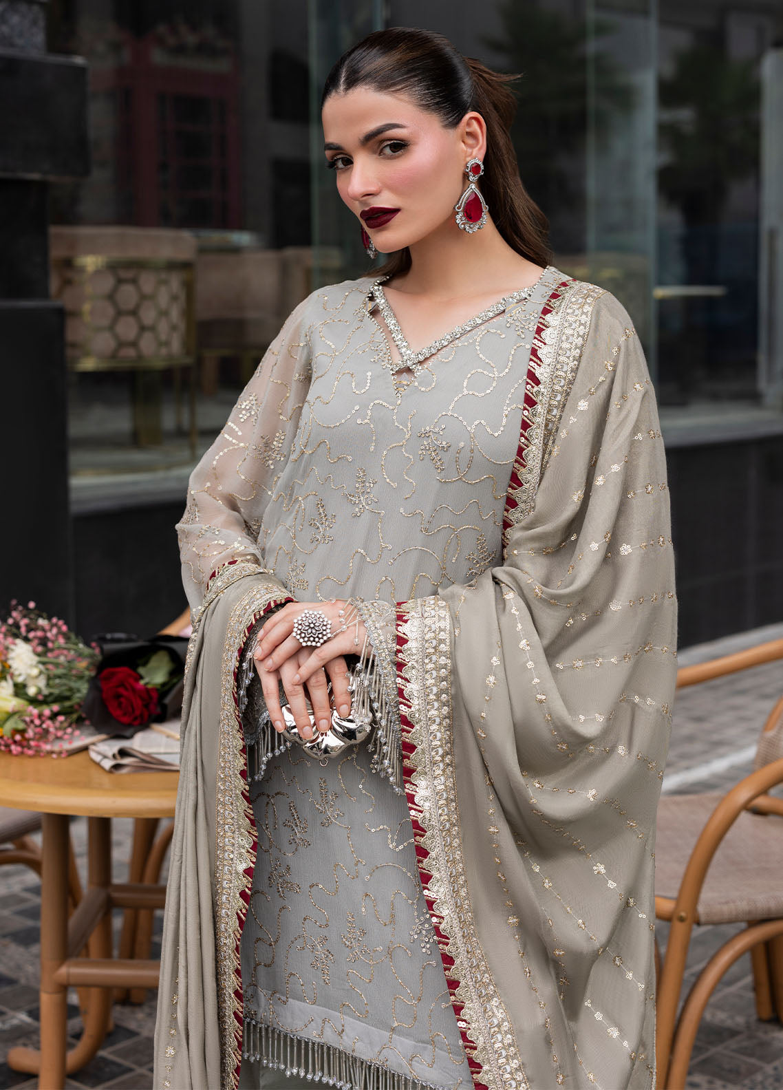 Sahane Embroidered Chiffon Suits Unstitched 3 Piece CT 25007 Dew