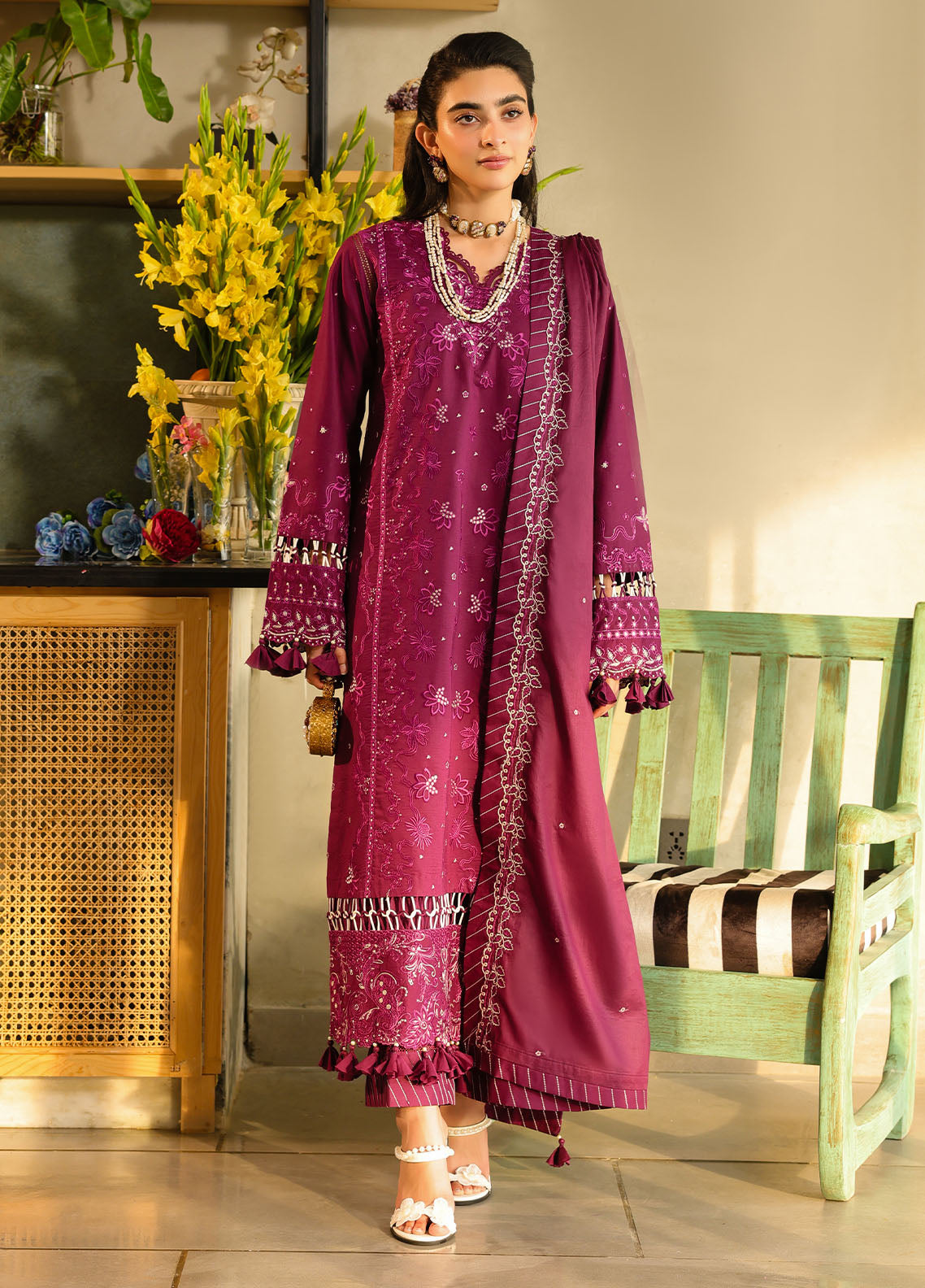 Sahane Embroidered Lawn Suits Unstitched 3 Piece SNE25IL CT-21002 Berry