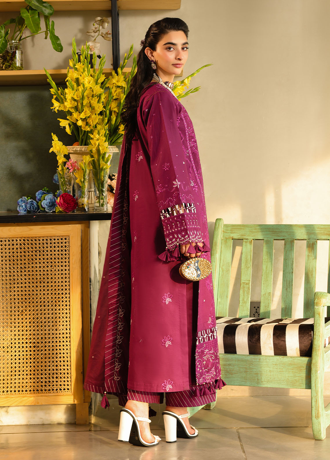 Sahane Embroidered Lawn Suits Unstitched 3 Piece SNE25IL CT-21002 Berry