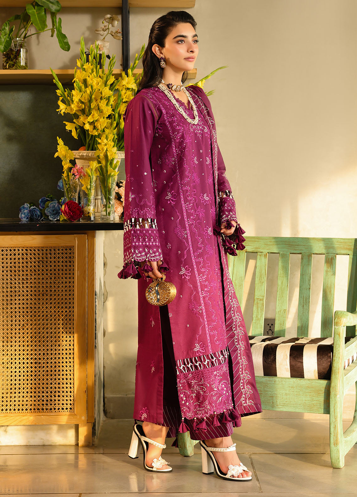 Sahane Embroidered Lawn Suits Unstitched 3 Piece SNE25IL CT-21002 Berry