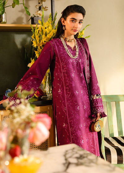 Sahane Embroidered Lawn Suits Unstitched 3 Piece SNE25IL CT-21002 Berry