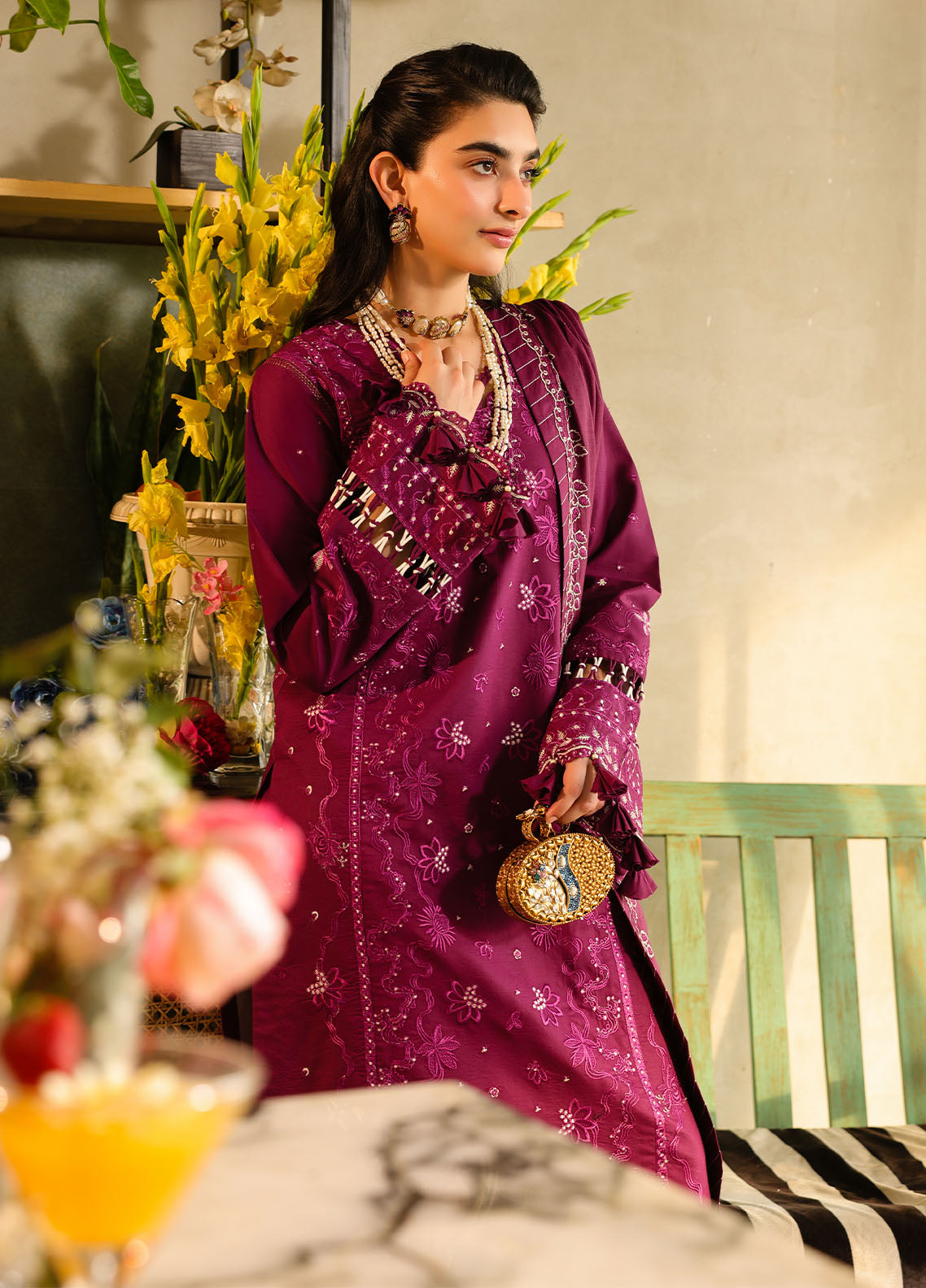 Sahane Embroidered Lawn Suits Unstitched 3 Piece SNE25IL CT-21002 Berry